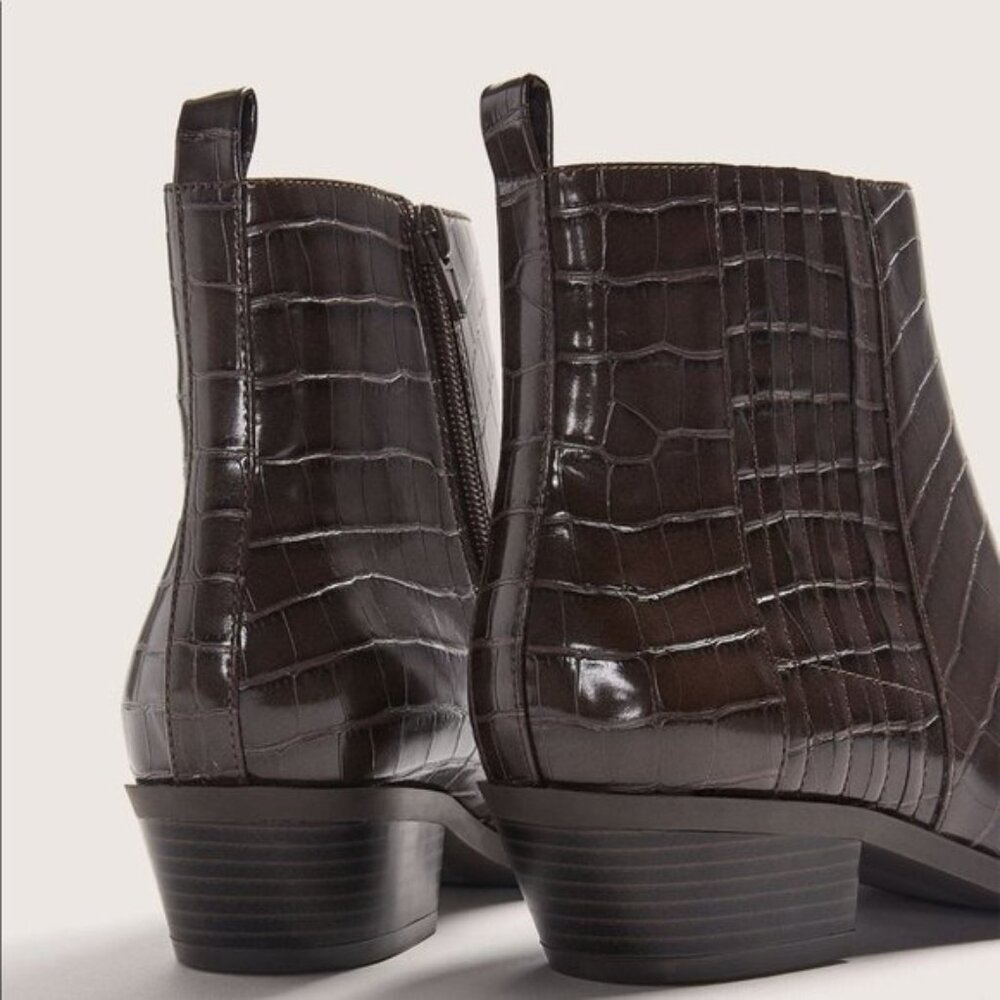 Addition Elle Women Brown Crocodile Embossed Faux Leather Ankle Boots Size 9W - Picture 3 of 13